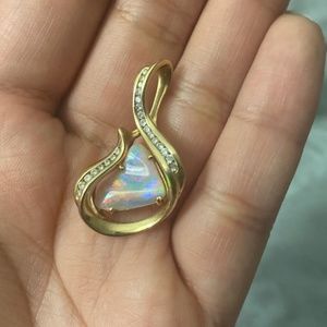 14K gold opal pendant with diamonds